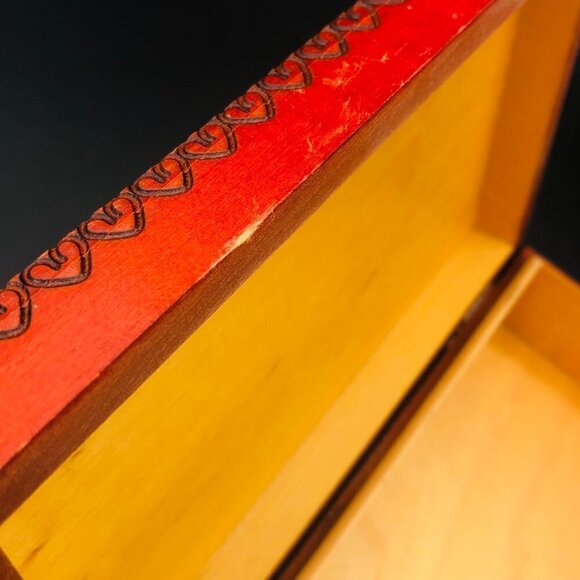 Poland Folk Art Hand Carved Wooden Box Vintage Pyrography Decorative Dresser Box - Picture 14 of 14
